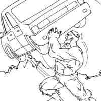 Desenho de Hulk levantando carro para colorir