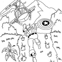 Desenho de Capitão América correndo atrás do helicóptero para colorir