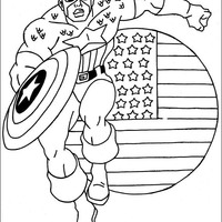 Desenho de Capitão América e bandeira dos Estados Unidos para colorir