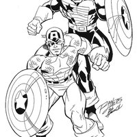 Desenho de Capitão América e seu amigo para colorir