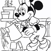 Desenho de Minnie regando flores para colorir