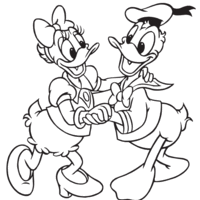 Desenho de Margarida e Donald dançando valsa para colorir