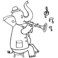 Desenho de Elefante tocando trompeta para colorir