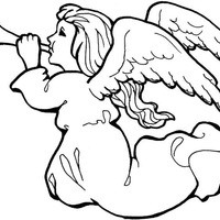 Desenho de Anjo tocando trompeta para colorir