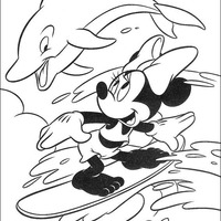 Desenho de Minnie surfando para colorir