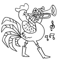 Desenho de Galo tocando trompeta para colorir