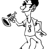 Desenho de Homem negro tocando trompeta para colorir