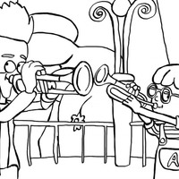 Desenho de bandinha tocando trompeta para colorir
