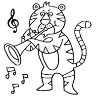Desenho de Tigre e trompeta para colorir