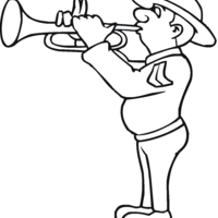 Desenho de Veterano de guerra tocando trompeta para colorir