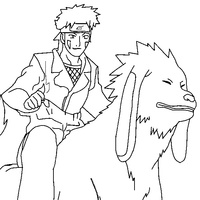 Desenho de Kiba cavalgando em Akamuru para colorir