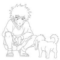 Desenho de Kiba e Akamuru se conhecendo para colorir