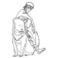 Desenho de Kiba sentado em cachorro para colorir