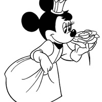 Desenho de Minnie cheirando flor para colorir
