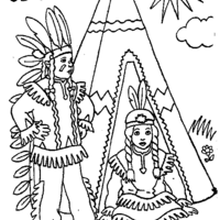 Desenho de Casal de índios na oca para colorir