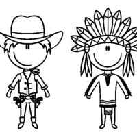 Desenho de Cowboy e índio para colorir