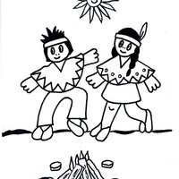Desenho de Dança do fogo na tribo indígena para colorir