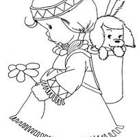 Desenho de Indiazinha carregando cachorro para colorir