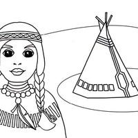 Desenho de Indígena e oca para colorir