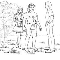 Desenho de Indígenas e homem branco para colorir