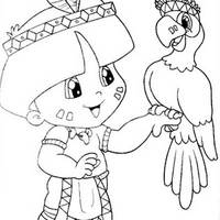 Desenho de Índio e papagaio para colorir