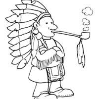 Desenho de Índio fumando cachimbo para colorir