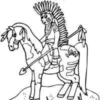 Desenho de Índio montado no cavalo para colorir