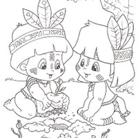 Desenho de Índios plantando árvore para colorir