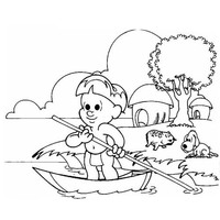Desenho de Indiozinho remando no barco para colorir