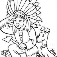 Desenho de Menino e cachorro brincando de índio para colorir