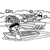 Desenho de Papa Capim e Monica pescando para colorir