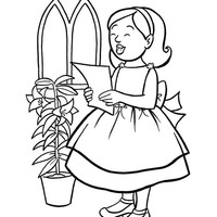 Desenho de Menina cantando na missa para colorir