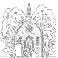Desenho de Pessoas indo à igreja para colorir