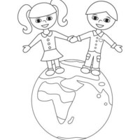 Desenho de Crianças festejando Dia do Planeta Terra para colorir
