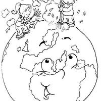 Desenho de Crianças conversando com Planeta Terra para colorir