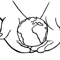Desenho de Mãos segurando Planeta Terra para colorir