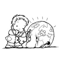 Desenho de Menino cuidando com carinho do Planeta Terra para colorir