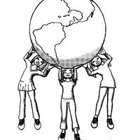 Desenho de Meninos segurando Planeta Terra para colorir