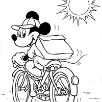 Desenho de Mickey andando de bicicleta para colorir