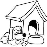 Desenho de cachorro dormindo em sua casinha para colorir