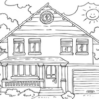 Desenho de Casa de madeira com garagem para colorir