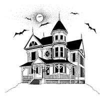 Desenho de Casa mal assombrada com morcegos para colorir