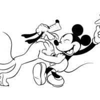 Desenho de Mickey brincando com Pluto para colorir