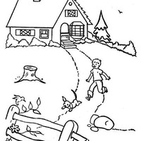 Desenho de Menino correndo diante de casa para colorir