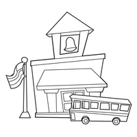Desenho de Ônibus em frente de casa americana para colorir
