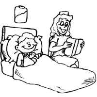 Desenho de Enfermeira lendo livro para paciente para colorir
