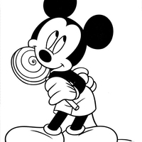 Desenho de Mickey chupando pirulito para colorir