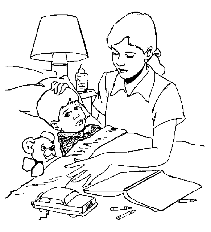 Mae cuidando de filho no hospital