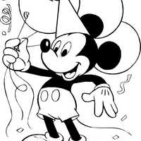 Desenho de Mickey com balões de aniversário para colorir