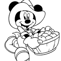 Desenho de Mickey com cestos de laranjas para colorir